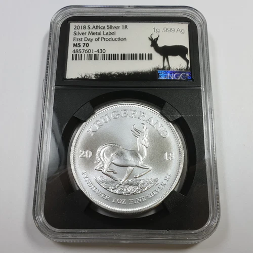 2018 NGC MS70 Metal Label South Africa 1 oz Silver Krugerrand 1 Rand Coin 56917A