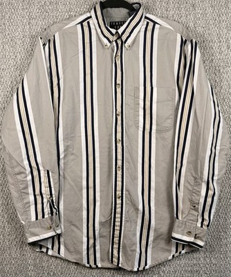 Vintage 90s Trader Bay Striped Button Down Shirt Mens M Beige Preppy Coastal