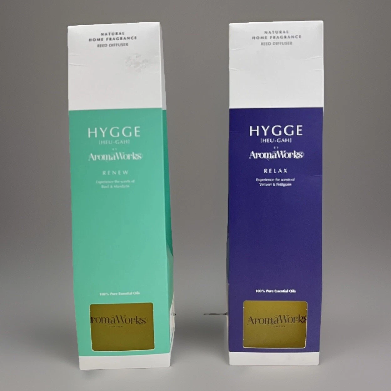 2 AromaWorks Hygge Revive Reed Diffuser Renew and Relax 100% Pure Essential Oil