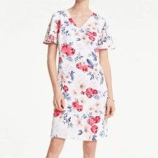 ANN TAYLOR White Floral V-Neck Dress | Size Small