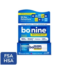 Bonine Motion Sickness & Nausea Relief Chewable Tablets, Raspberry, 12 Count