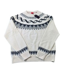 Isaia Napoli Cream Black Gray Fair Isle Pure Cashmere Crewneck Sweater L NWT
