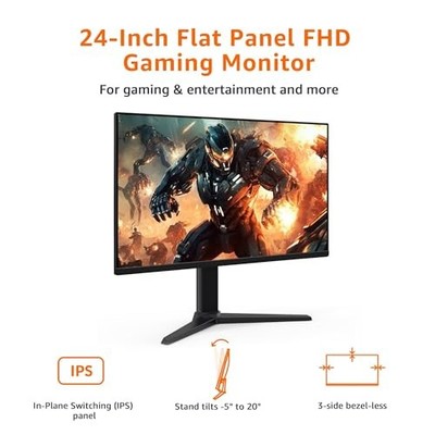 AMAZON BASICS 24 INCH (23.8 INCH VIEWABLE) GAMING MONITOR, FHD 1080P, -  BLACK