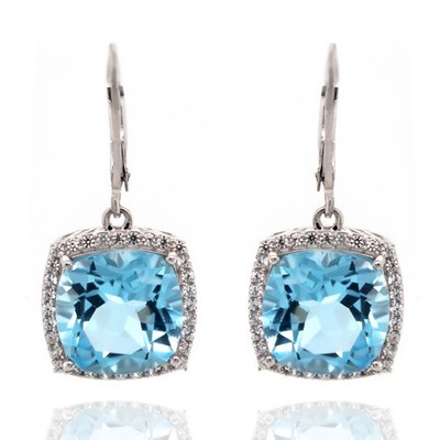 925 Sterlingsilber natürlicher himmelblauer Topas Kissen 12 x 12 mm Damen Ohrring