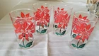 Vintage Federal Glass Christmas Poinsettia Drinking Cocktail Tumblers (4)