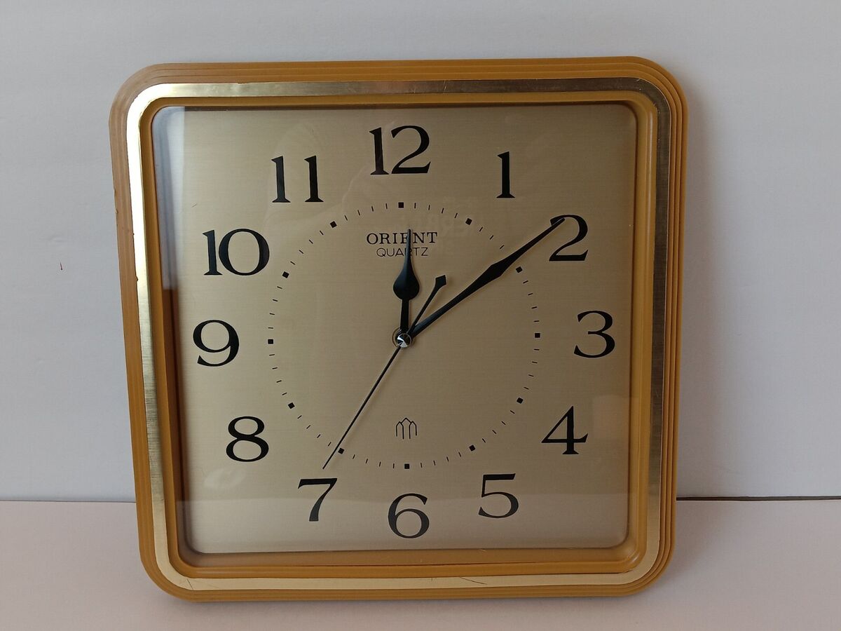 Vintage Seiko Orient Quartz Wall Clock MCM Square Gold Toned Vintage Seiko Orient Quartz Wall Clock MCM Square Gold Toned