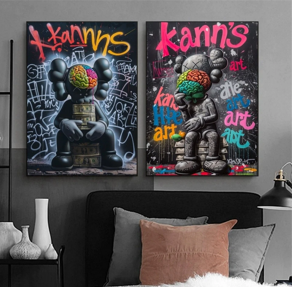Set of 3 Graffiti Street Kaws Art Pieces Wall Home Decor Portrait Gallery. - Image 3 of 4