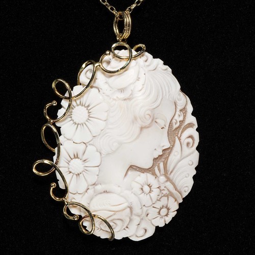 Jugendstil Anhänger Gemme mit Kette 925/-Sterling Silber vergoldet 45cm - Bild 4 von 5