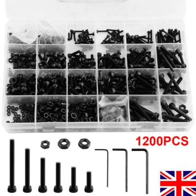 1200Pcs Bolts and Nuts Set Assorted M2 M3 M4 Carbon Steel Hex Screws & Socket UK