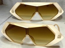 Futuristic Space Robot Modern Shield Party Raver SUNGLASSES Tan Frame Honey Lens