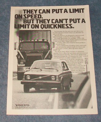 1977 Volvo 240 Sedan Vintage Ad ''They Can Put a Limit on Speed.''