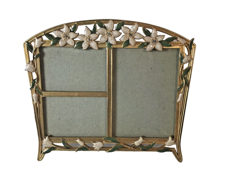 Vintage Burnes of Boston Brass Floral Enamel Rectangle Picture Gallery Frame - Picture 6 of 21