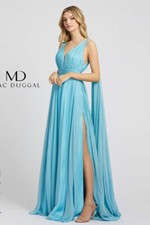 MAC DUGGAL 67391 Sky Blue V-Neck Hi-Slit Grecian Goddess Chiffon Maxi Gown 2 XS