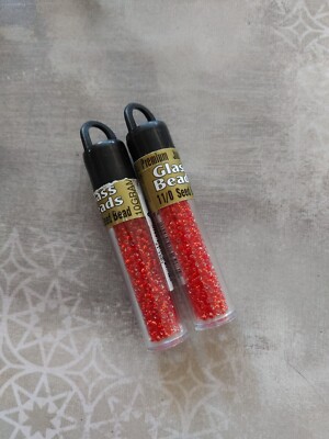 vintage LOT 2 tubes glass red metallic seed beads size 11 Darice Japanese 20g