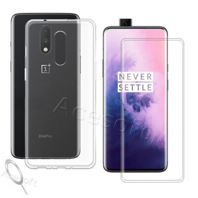 Tempered Glass Screen Protector Soft TPU Case Cover fo OnePlus 7 Pro