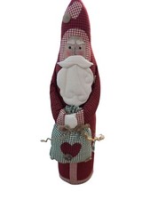 Vintage Christmas Santa Claus Plush Shelf Sitter Decoration Gingham Door Holder