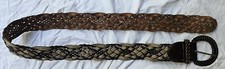 Vtg Tan Brown WOVEN Braided canvas Leather BELT HIPPIE BoHo 34-38" Adjustable