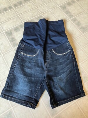 Bella Vida Maternity Bermuda Shorts Ink Blue Full Panel Size Small Rhinestone