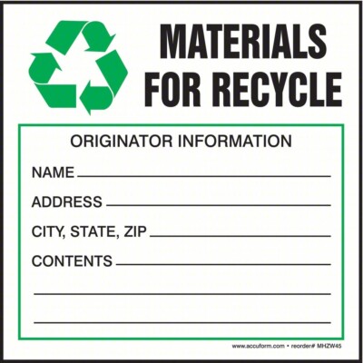 100 Pack Accuform Mhzw47evc Waste Dot Handling Label 4'' W