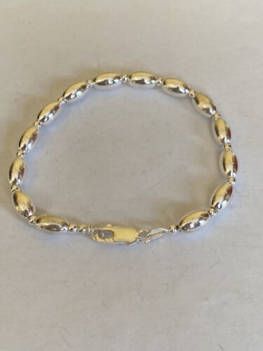 Sterling Silver Oval Bead Link Bracelet 8 Inch Length 13.62 Grams - 第 1/4 張圖片