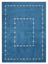 Eco-Friendly Hand Knotted Loom Silk Mix Area Rug Contemporary Blue BBLSM532