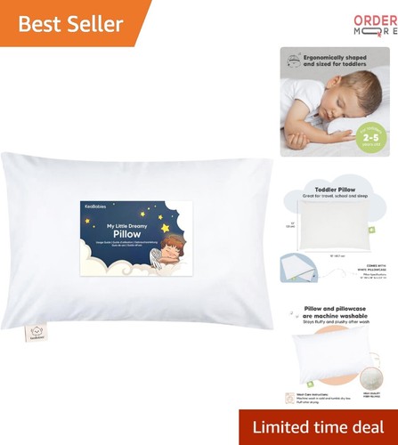 Toddler Pillow with Pillowcase 13x18 Organic Cotton Supports Sleep Travel