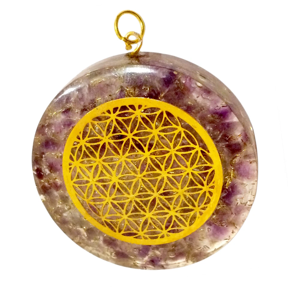 Orgonite Pendant - Fluorite Crystal Copper Orgone Energy Flower Life Necklace  - Image 4 of 4