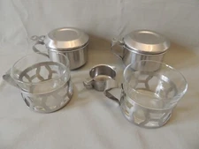 Coffee- tea set 2 glasses Duralex with holders & 2 stainless steel 18/8 infusers
