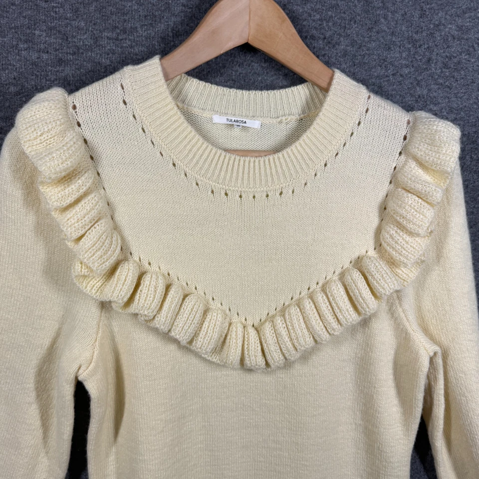 Платье-свитер женское Tularosa Damiana средний размер M цвет слоновой кости кремовая шерстяная смесь с оборками - Изображение 2 из 4