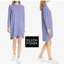 NEW Eileen Fisher Hydra Crew Neck Dress Periwinkle Blue Long Sleeve Sz Small