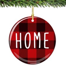 Home Christmas Ornament Red Plaid Porcelain Ornament Home D  cor Christmas Decor