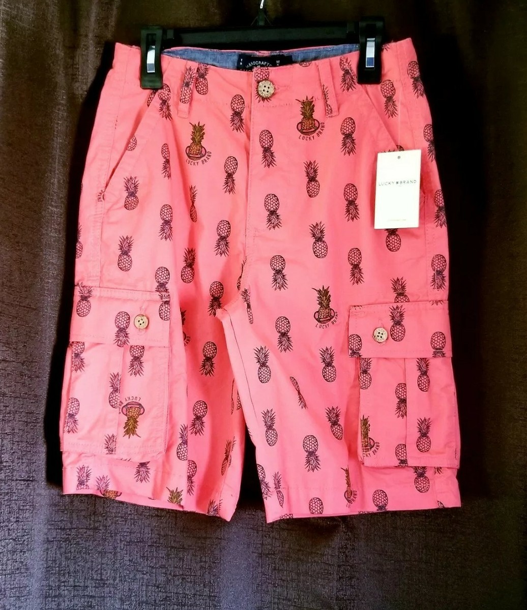 Lucky Brand Boy's Pineapple Print Cargo Shorts, Coral Navy Blue