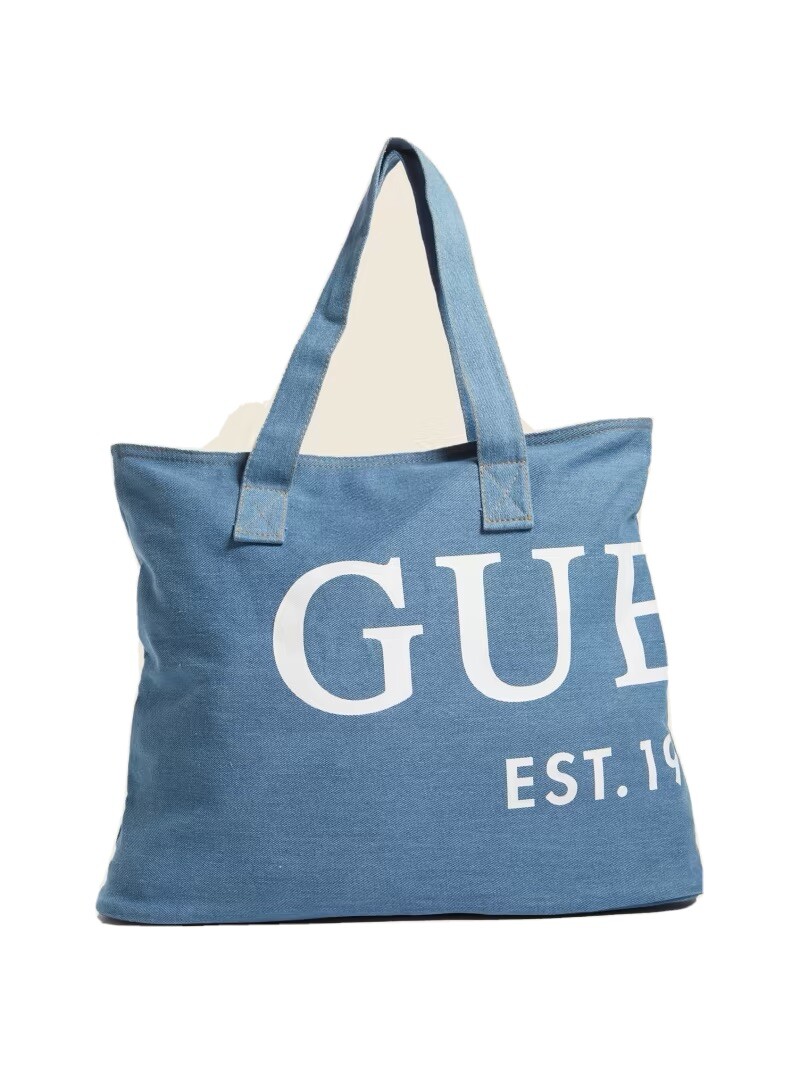 未使用 everyone nylon logo tote bag (BLUE) NEW Guess Women's Blue Denim Logo Large Top Zip Tote Bag