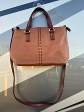 Vintage Y2K FOSSIL tan brown stitching boho top handle crossbody pebbled leather