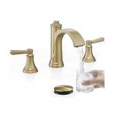 Brass Bathroom Waterfall Faucet, 4-16 Inch Brushed Gold Bathroom Faucet Wides...
