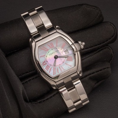 Cartier レッドボックスセット「カルティエ ロードスター」 Cartier Roadster Watch MOP Pink Roman Dial 31mm Stainless Steel