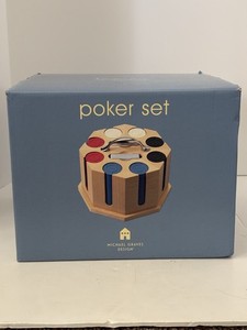 Michael Graves Poker Chip Set With Wood Caddy and Deck of Cards, 4 Colors NIB