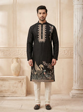 Midnight Black Heritage Embroidered Kurta Set