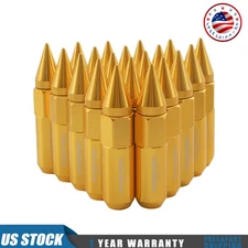 20PCS Gold 60mm Cap Spiked Extended Tuner Aluminum Wheels Rims Lug Nuts M12X1.5