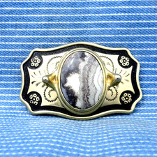 Western Floral Scroll Dress Belt Buckle Lace Agate Cowboy Cowgirl Vtg 80s.CPA497