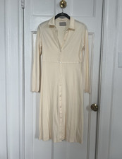 Everlane Ivory Collared Button Down Shirt Dress 100% Cotton Long Sleeve Midi XS