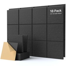 Soundsbay Self-Adhesive Soundproof Wall Panels 12"x12" Black 18 Pack,