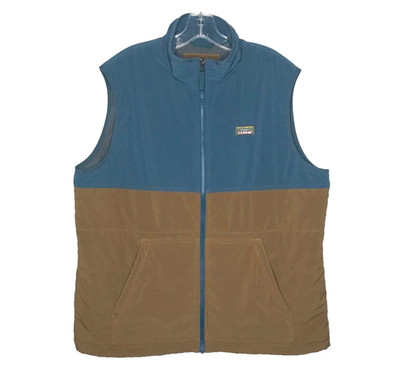 LL Bean Primaloft Vest Mens XL Blue Brown Slightly Fitted Insulated Full Zip