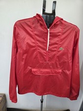 Vintage 80s Izod LACOSTE Windbreaker Medium Red Hooded Pullover Spring Jacket