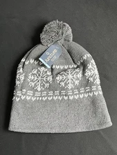 Juncture Gray and Snow Flake Print Winter Hat Fleece Lined