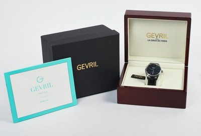 Men's GEVRIL 4257A Five Points 43mm Automatic Black Dial Swiss Made Wristwatch
