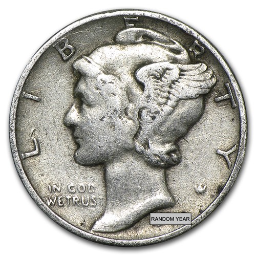 90% Silver Mercury Dime 50-Coin Roll Avg Circ (2 Rolls)