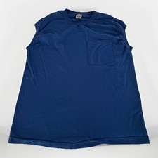 Vintage Fruit of the Loom Sleeveless Muscle Blue Pocket T-Shirt Single Stitch L