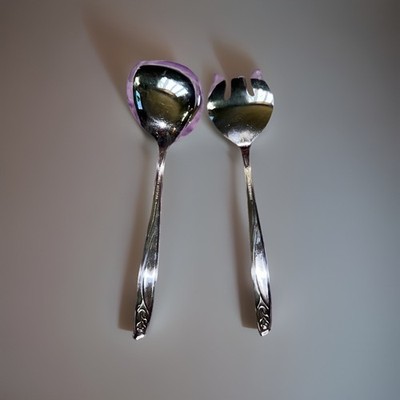 Salad Serving Set Fork Spoon International Deep Silver Silverplate