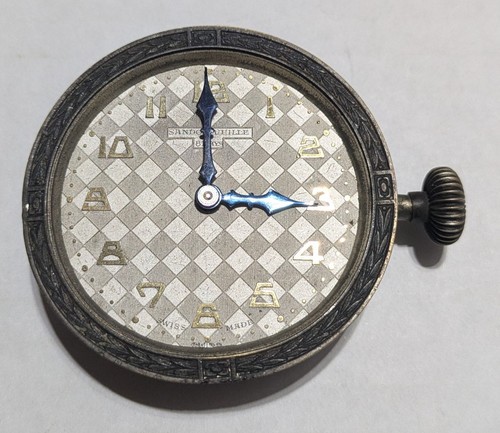 Sandoz Vuille 8 Day Car Clock Not Working/Running - For Parts Or Repair Only